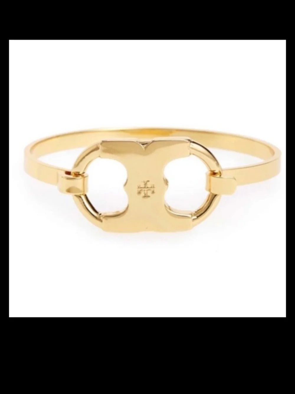 Tory Burch Gold Tone Logo Hinged Bracelet