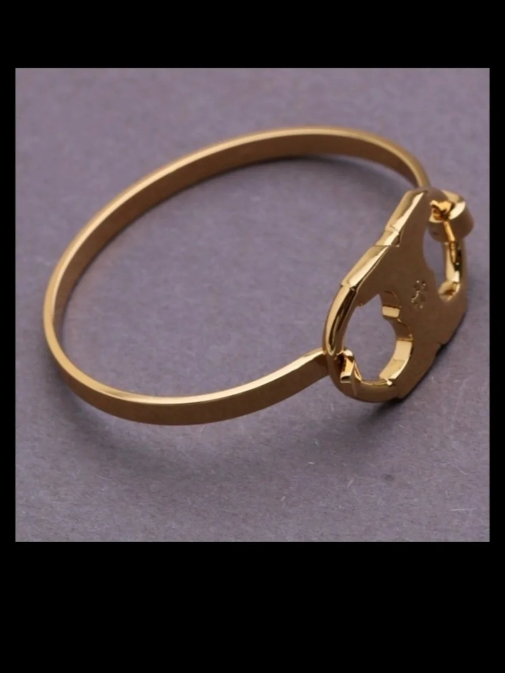 Tory Burch Gold Tone Logo Hinged Bracelet