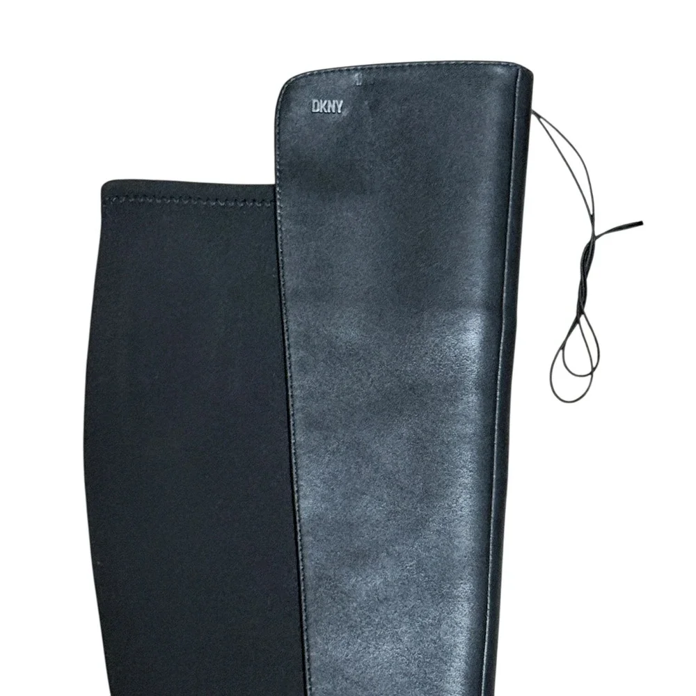 DKNY Chandrah Black Over The Knee Block Heel Boots Stretch Shaft Womens Size 5.5