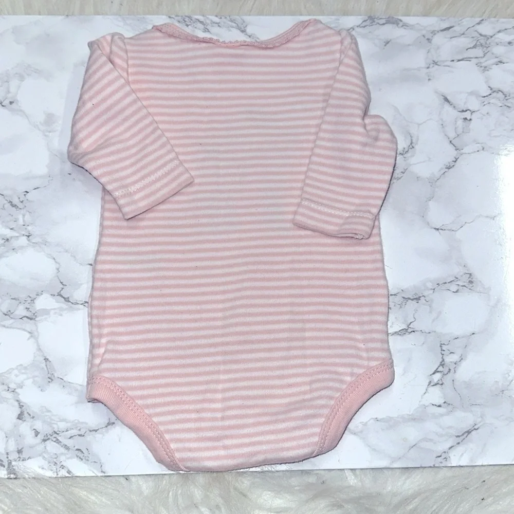 Starting Out Pink Striped Baby one piece with Animal Appliqué size newborn