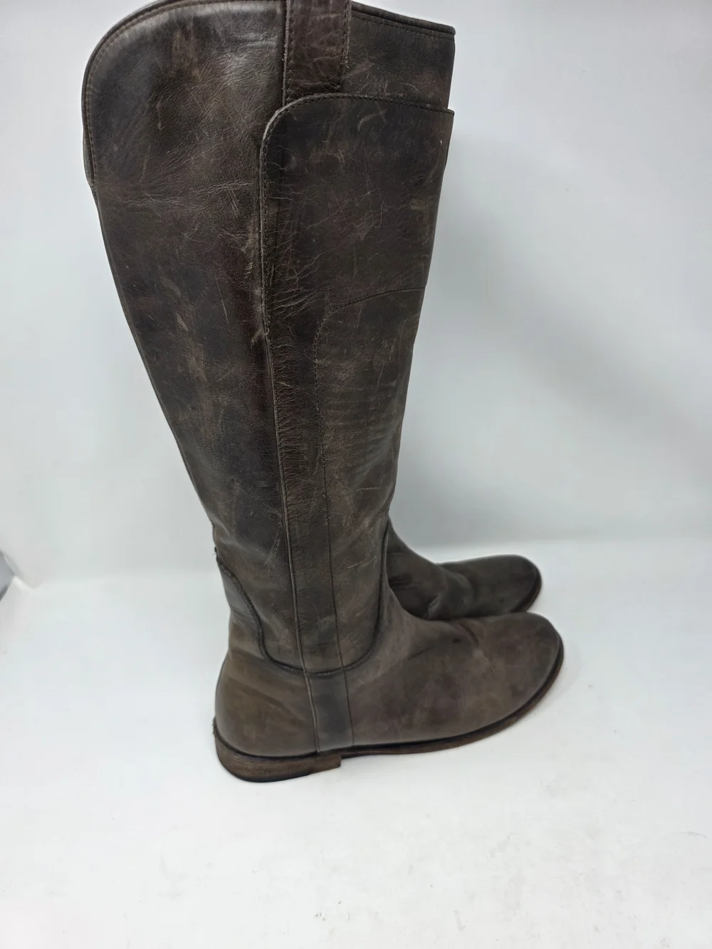 Frye Paige Tall Riding Boots Womens 7.5 Slate Brown Leather Pull On Knee High