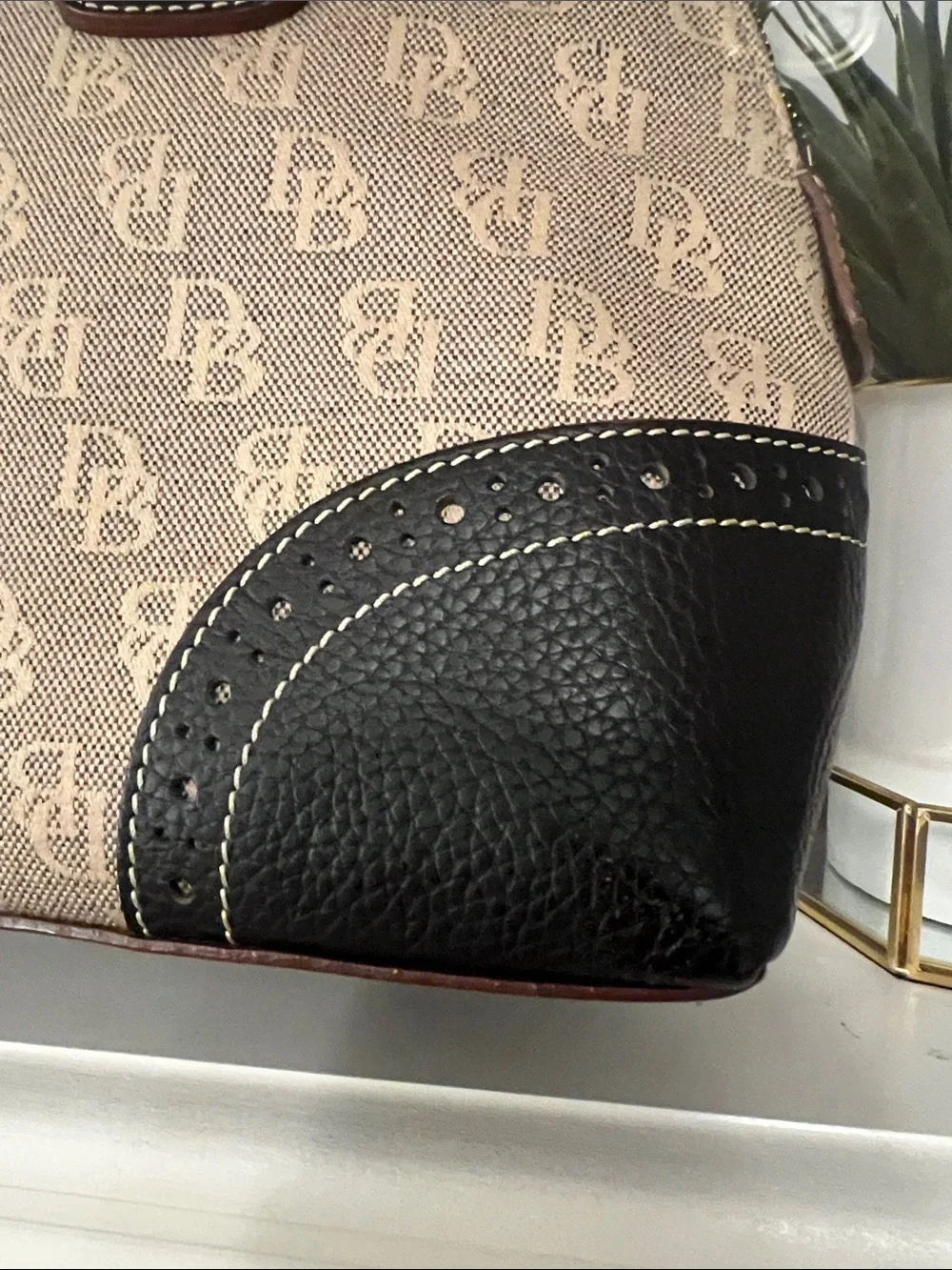 Dooney & Bourke Tan & Dark Brown Monogram Dome Satchel