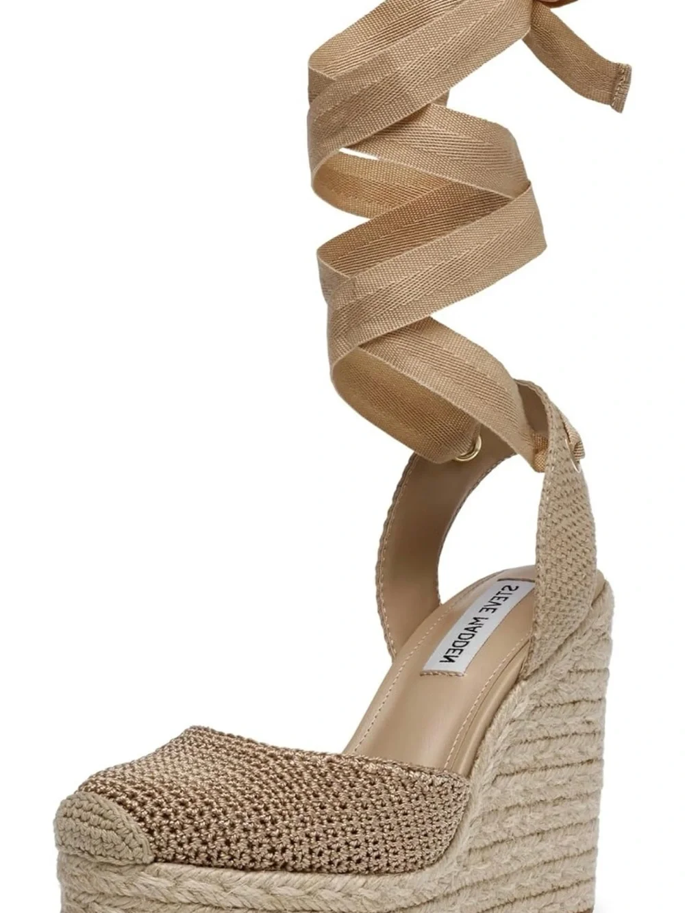 Steve Madden Beige/Tan Espadrille Wedge Sandals with Ankle Wrap