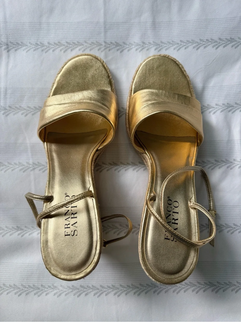 Franco Sarto Gold Metallic Espadrille Wedge Sandals