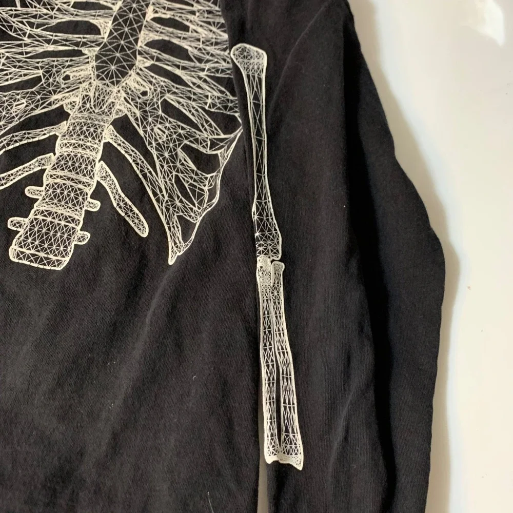 Old Navy Skeleton Graphic Long Sleeve Shirt Small Black Geometric Ribcage Tee