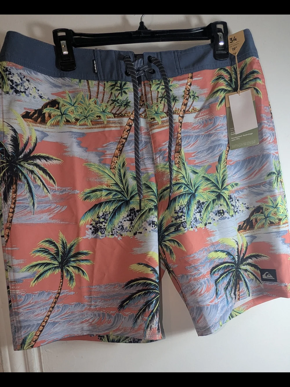 Quiksilver Coral and Blue Tropical Palm Boardshorts