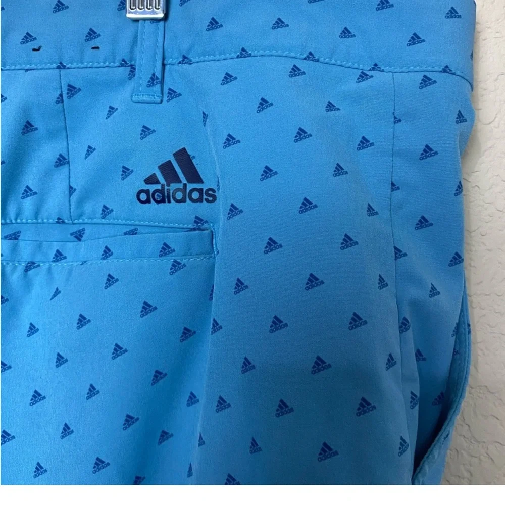Adidas Light Blue Ultimate 365 Stretch Golf All Over Logo Print Golf Shorts 42”