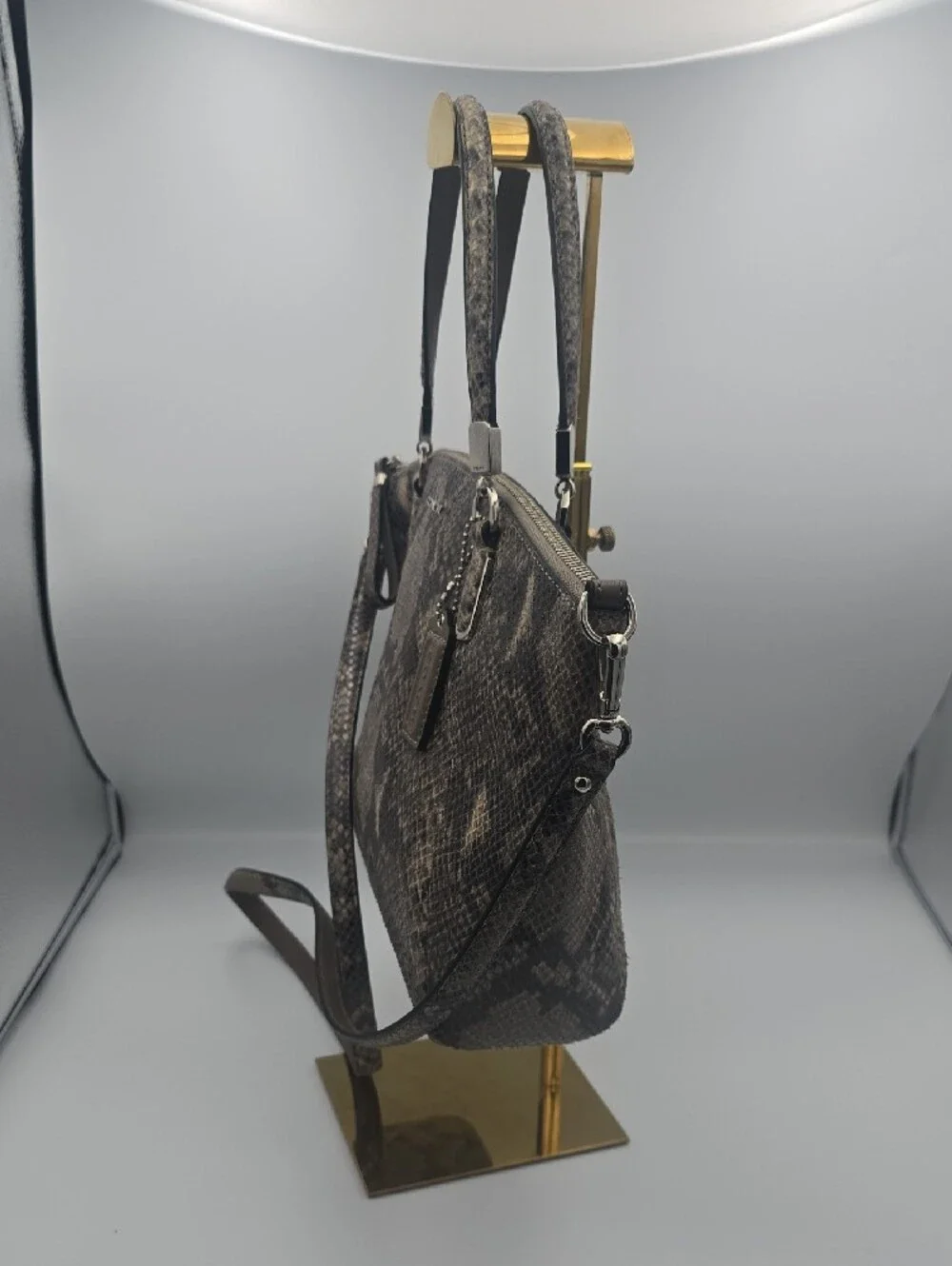 Coach Brown Snake-Print Satchel with Crossbody Strap