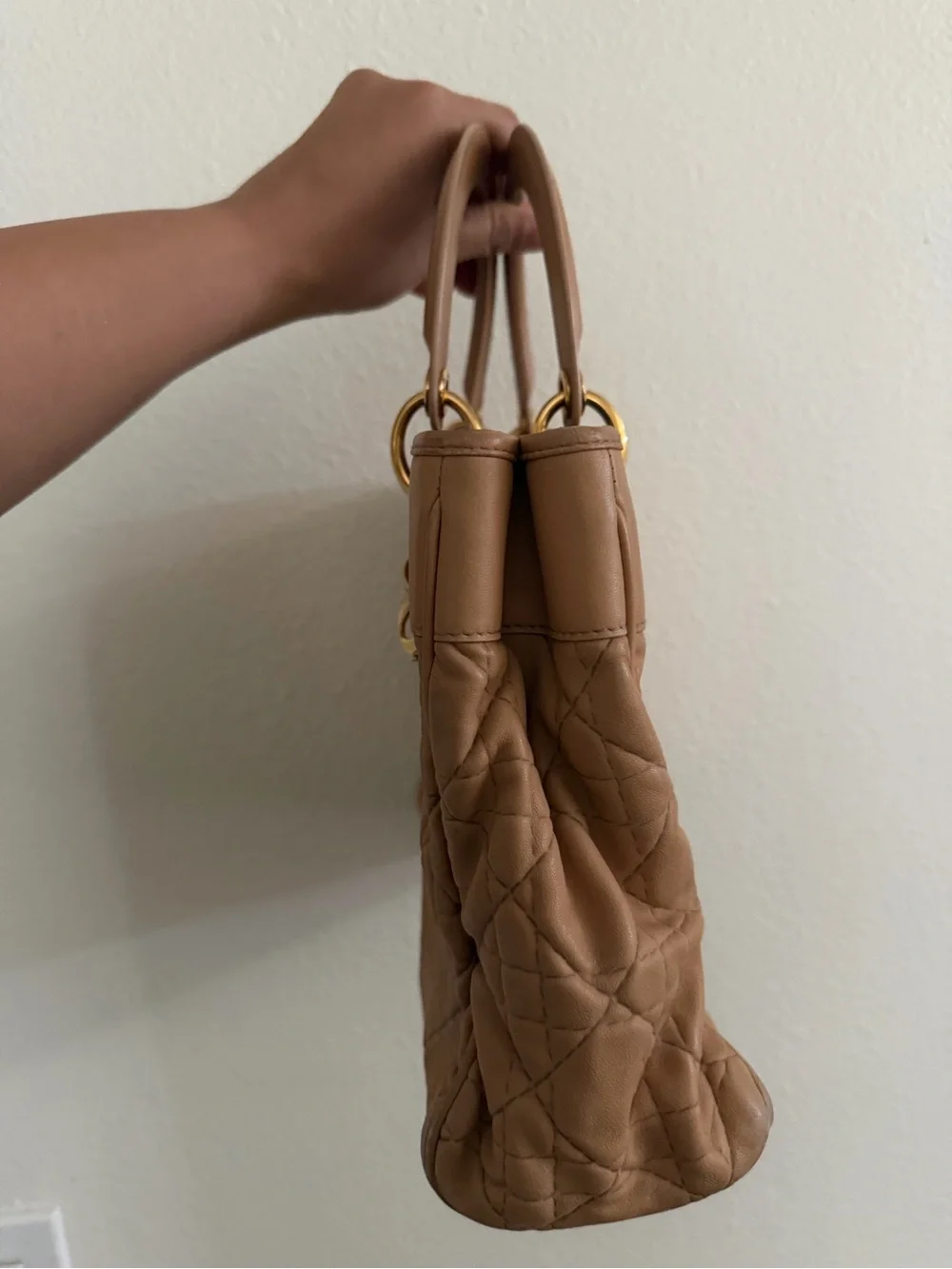 Dior Tan Cannage Quilted Leather Satchel with Gold Hardware