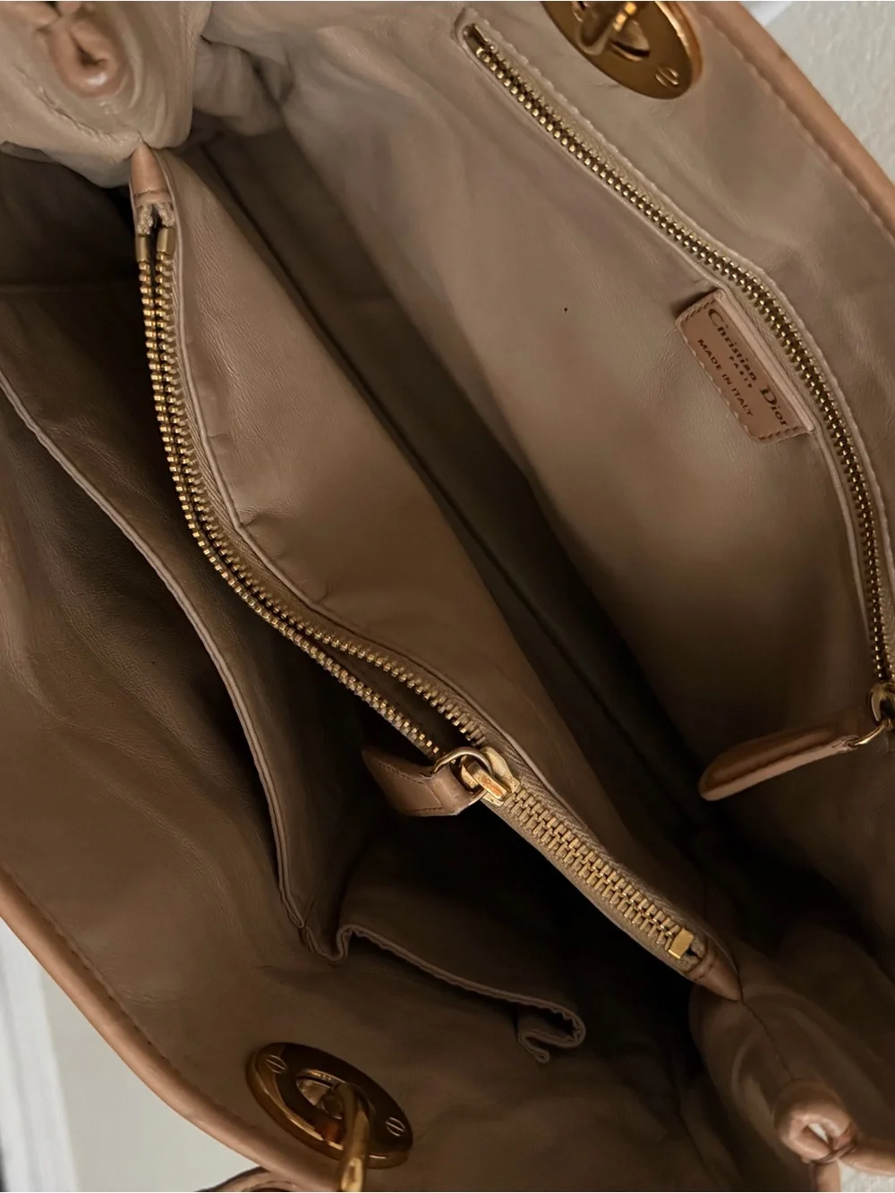 Dior Tan Cannage Quilted Leather Satchel with Gold Hardware