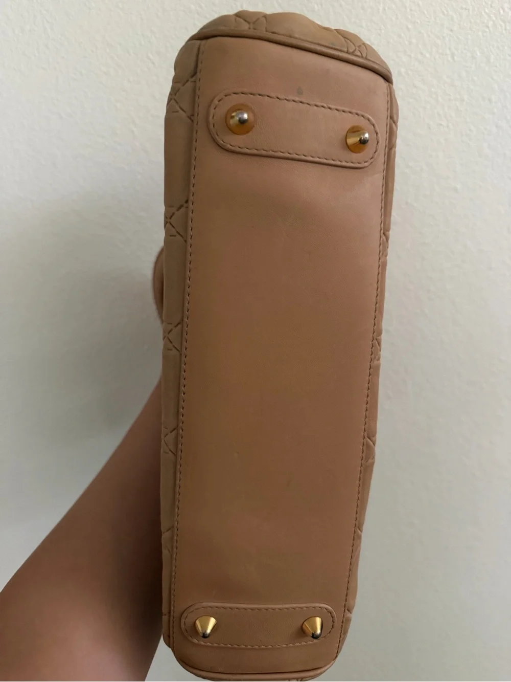 Dior Tan Cannage Quilted Leather Satchel with Gold Hardware