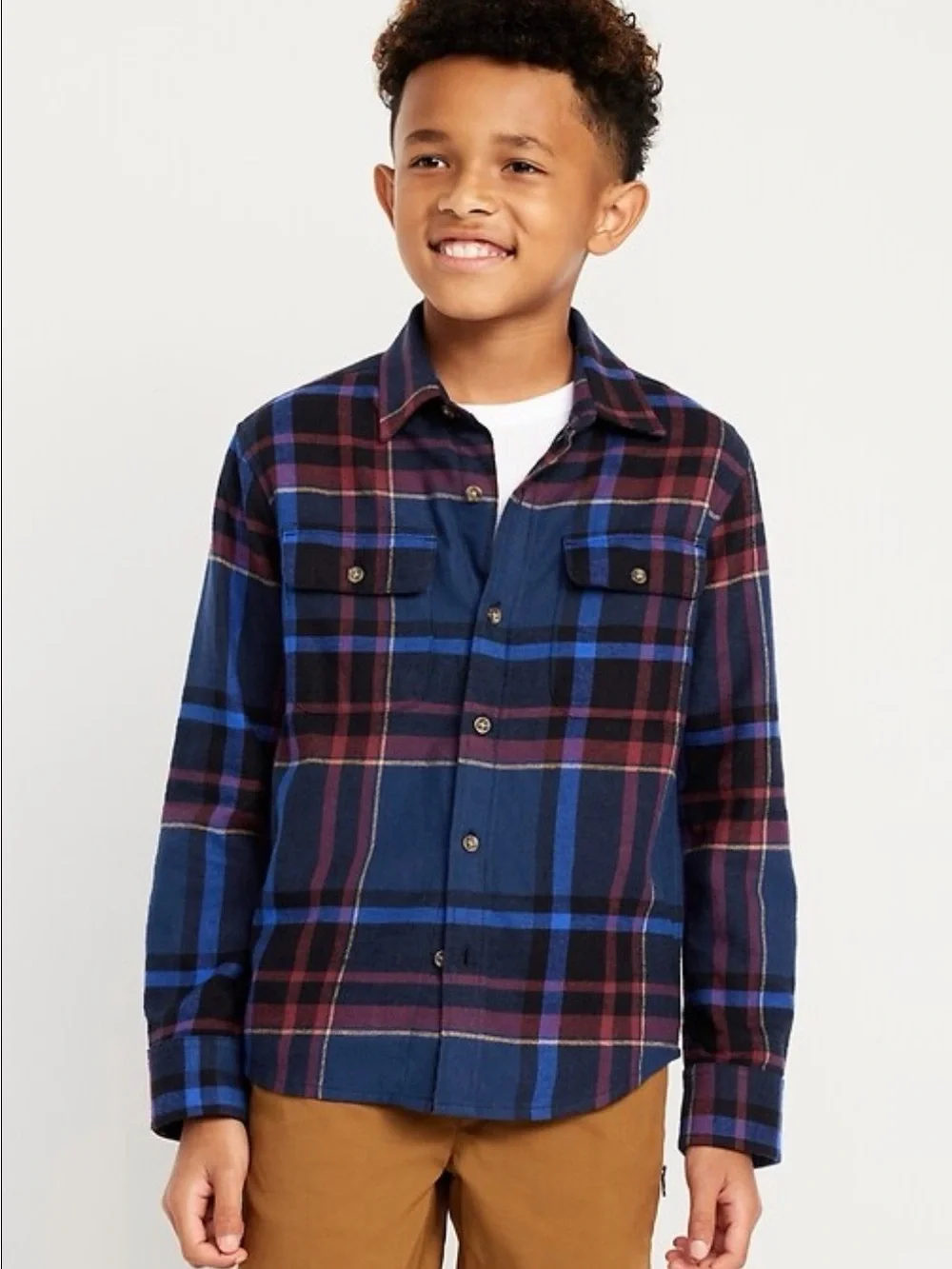 Like New Old Navy Comfy Soft Blue, Burgundy Plaid Button-Down Shirt Boys 10-12