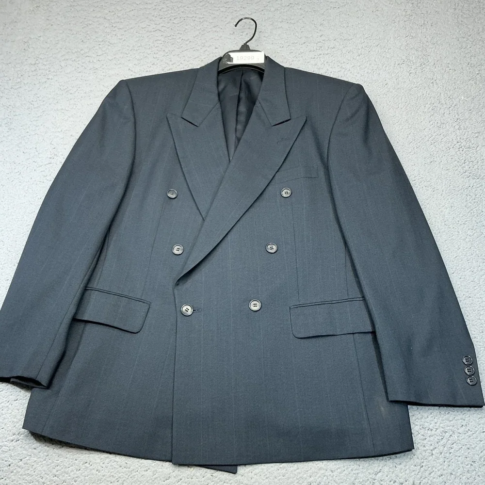 Vintage Pierre Balmain Blazer Mens 42 Short Gray Pinstripe Double Breasted Wool