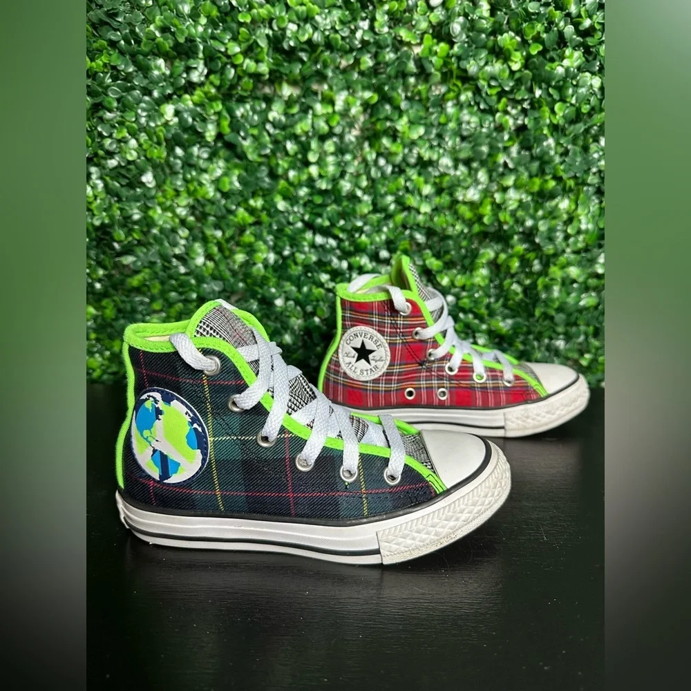 Converse Chuck Taylor All Star Hi Peace On Earth In Plaid Sneakers Size 12 boys