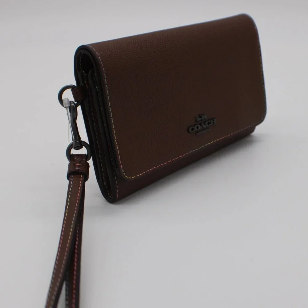 Coach Crossgrain Flap Phone Wallet Rainbow Stitching