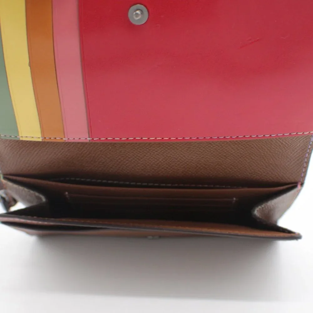 Coach Crossgrain Flap Phone Wallet Rainbow Stitching
