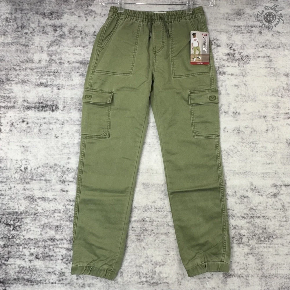 NWT Levi's Dobby Cargo Jogger Pants Boys Medium Olive Green Stretch MSRP‎ $48.00