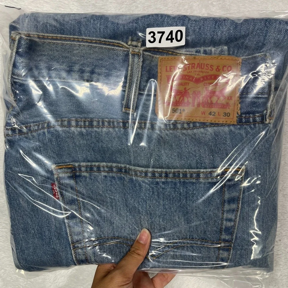 Levi's 501 Jeans Blue Denim‎ Mid Rise Classic Straight Button Fly 43X29 - Flaws