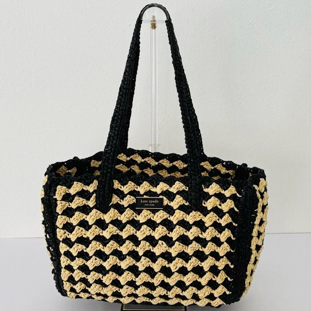 Kate Spade New York High Tide Tote Bag NWOT Striped Crochet Raffia Medium