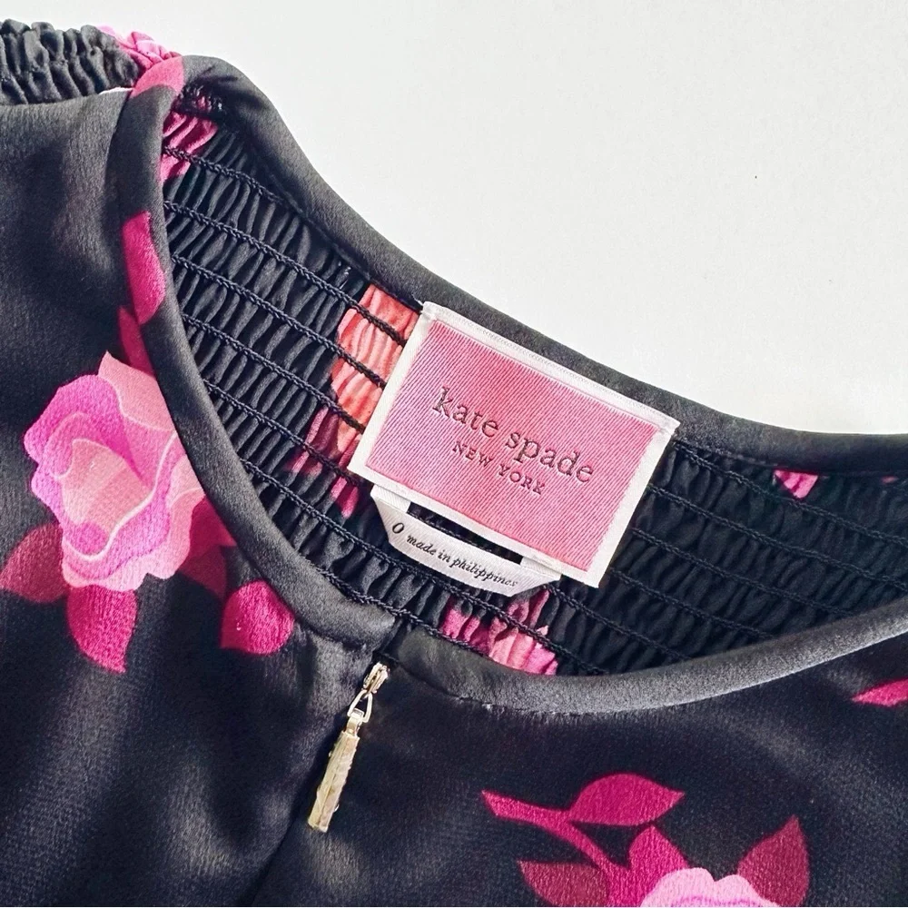 Kate Spade Rose Garden Smocked Satin Dress