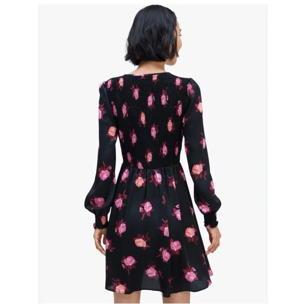 Kate Spade Rose Garden Smocked Satin Dress