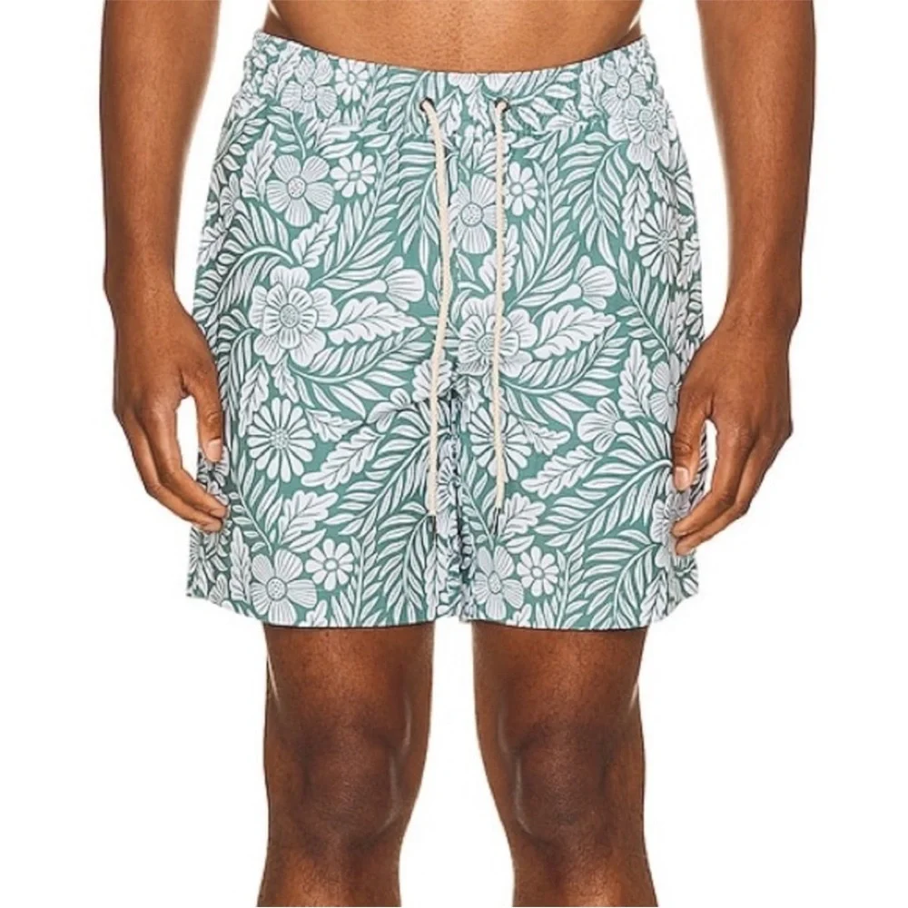 Fair Harbor The Bayberry Swim Trunks Green Floral Size XL
