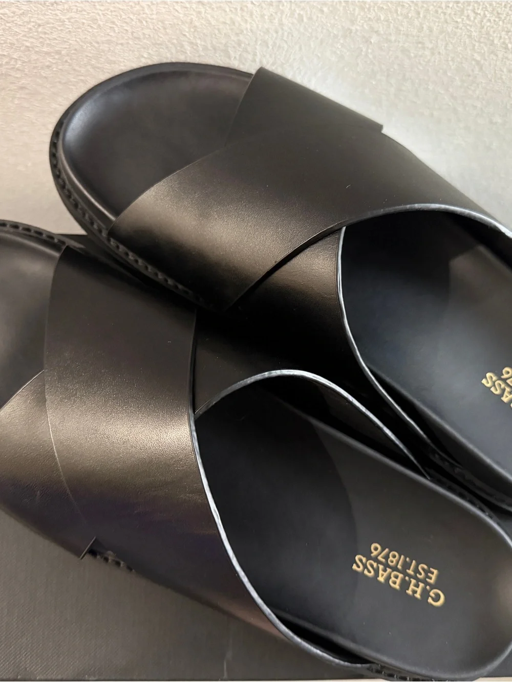G.H. Bass & Co. Black Leather Slide Sandals