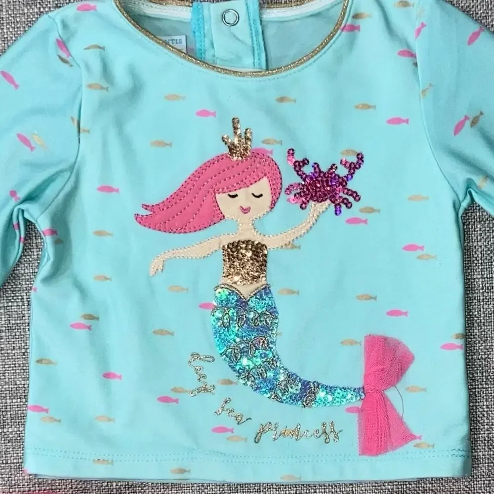 Mudpie with Atlantis Baby tags mermaid swim set 12-18m overall VGUC