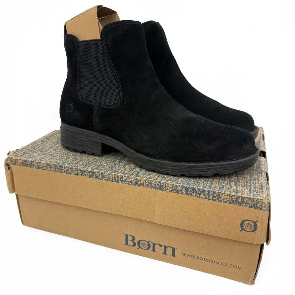 BORN Women's Cove Suede Bootie F55509 Black 7.5 US Chelsea Short Boot NEW