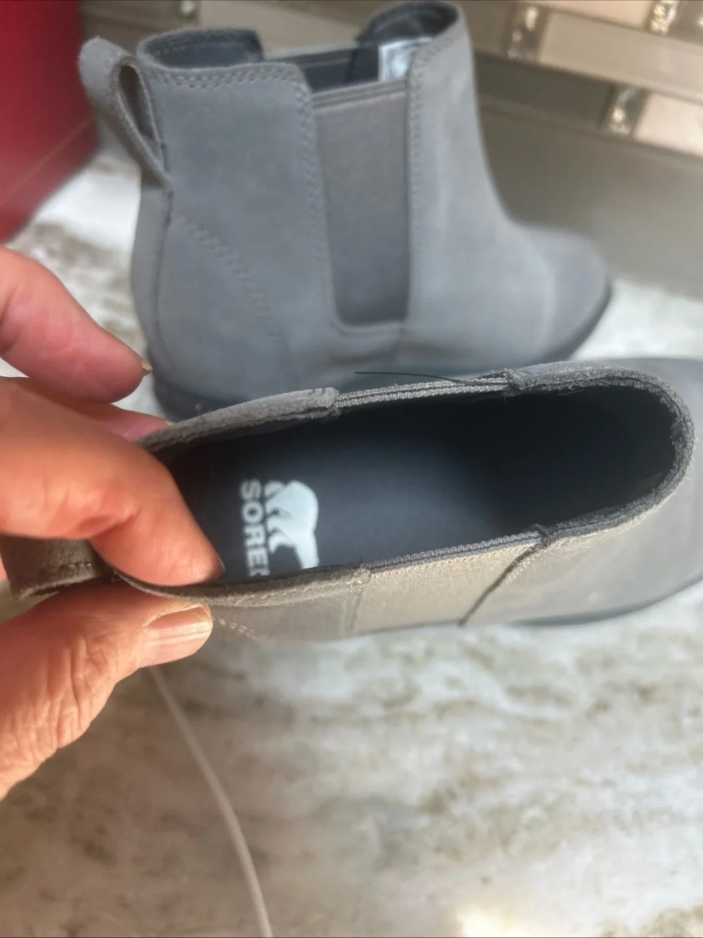 Sorel Evie II Chelsea Women Casual Boots, GREY LEATHER Waterproof Sz 5 New Wedge
