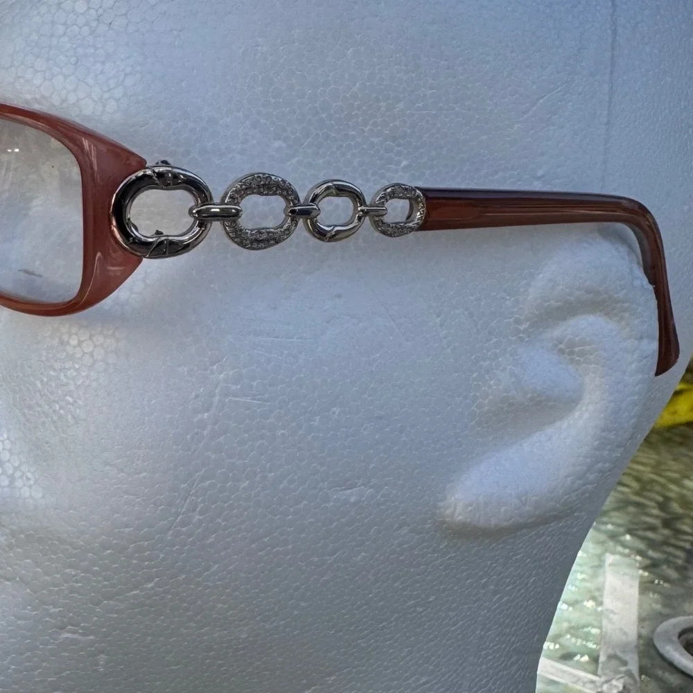 Vintage Peach Rectangular Eyeglass Frames with Rhinestone Chain‎ Link Temples