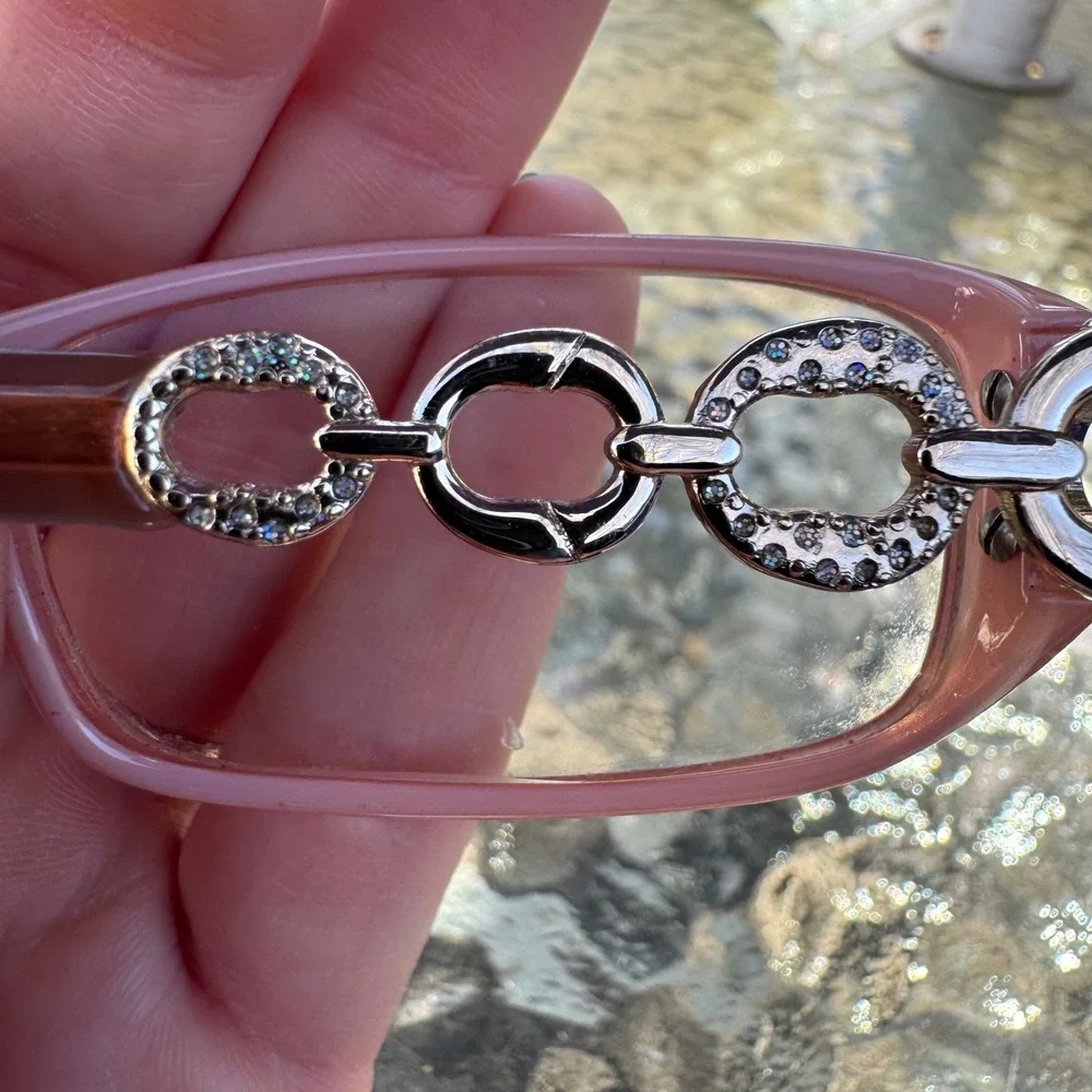Vintage Peach Rectangular Eyeglass Frames with Rhinestone Chain‎ Link Temples