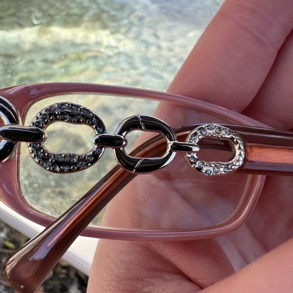 Vintage Peach Rectangular Eyeglass Frames with Rhinestone Chain‎ Link Temples