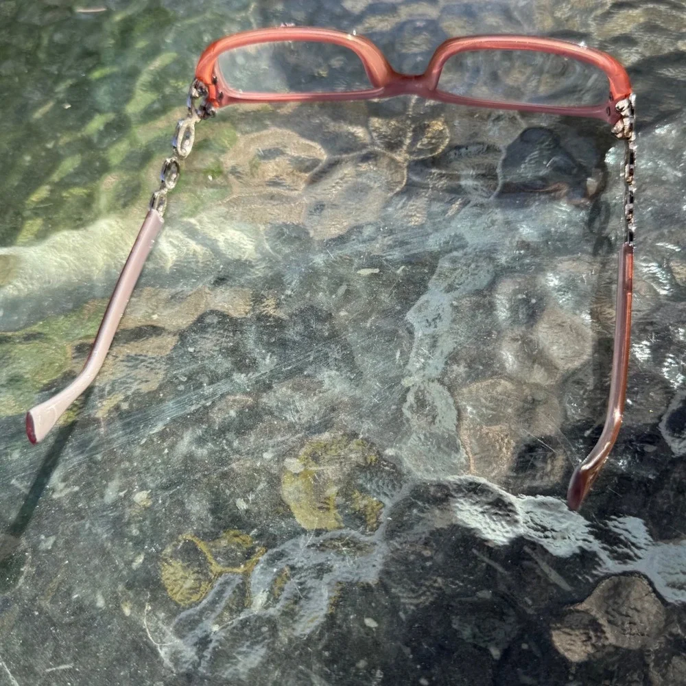 Vintage Peach Rectangular Eyeglass Frames with Rhinestone Chain‎ Link Temples