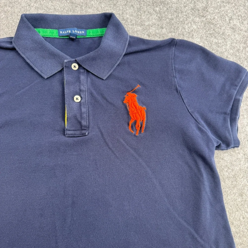 Ralph Lauren Mens Big Pony Polo Shirt Navy Blue Orange XL Short Sleeve Pique