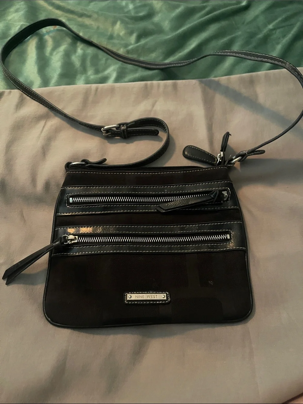 Nine West Black and Silver Crossbody with Dual Zippers