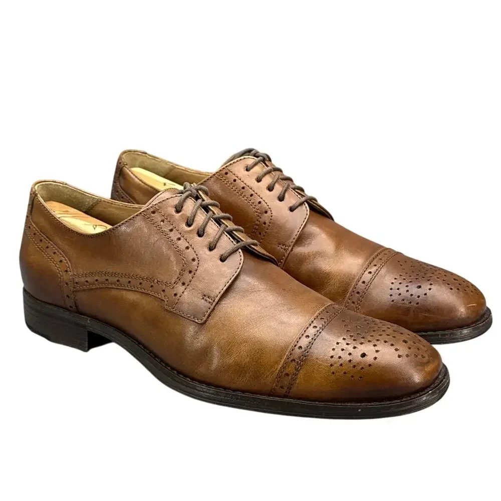 Johnston & Murphy Lewis Cap Toe Brown Leather Dress Oxford Shoe Men 10 M