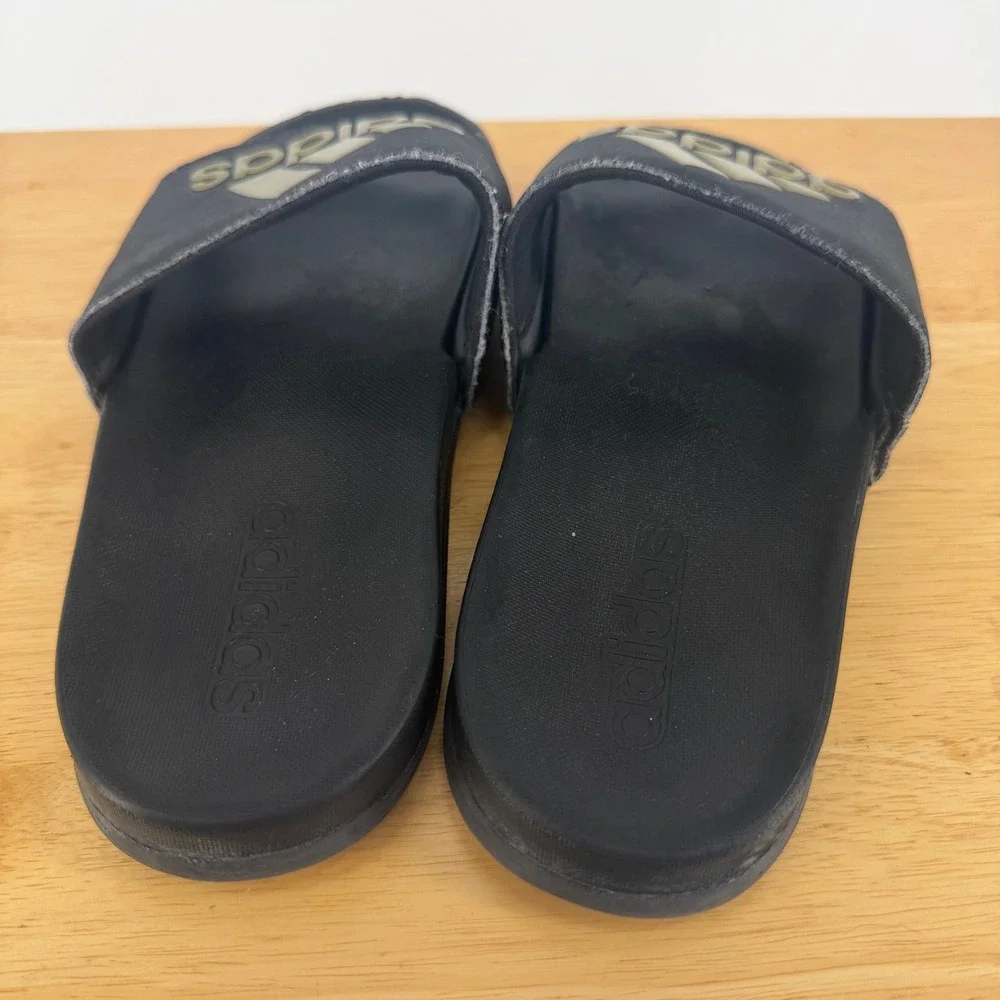 Adidas Adilette Comfort Slides Mens 7 Black Gold Sandal Sport Athleisure Slip On