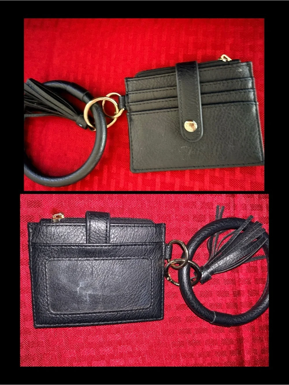 Black Leather Card Holder Keyring Wristlet