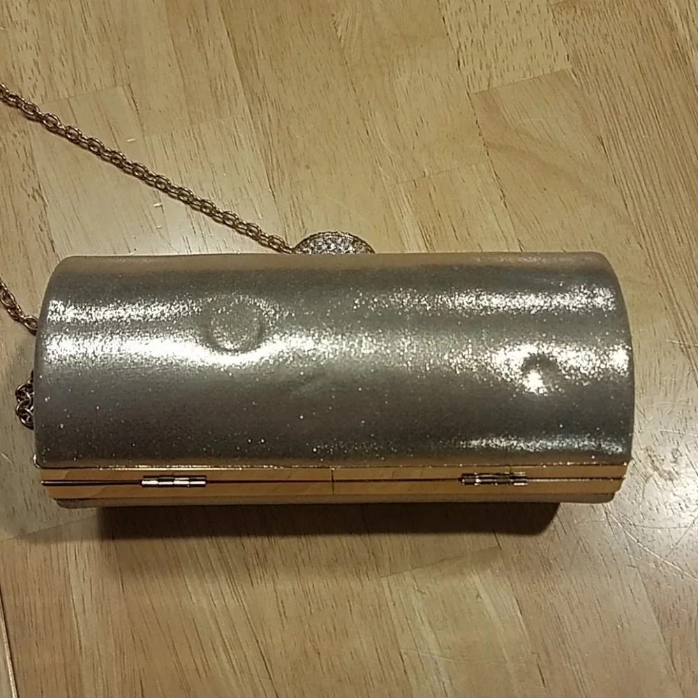Lulu Townsend gold evening barrel crossbody clutch