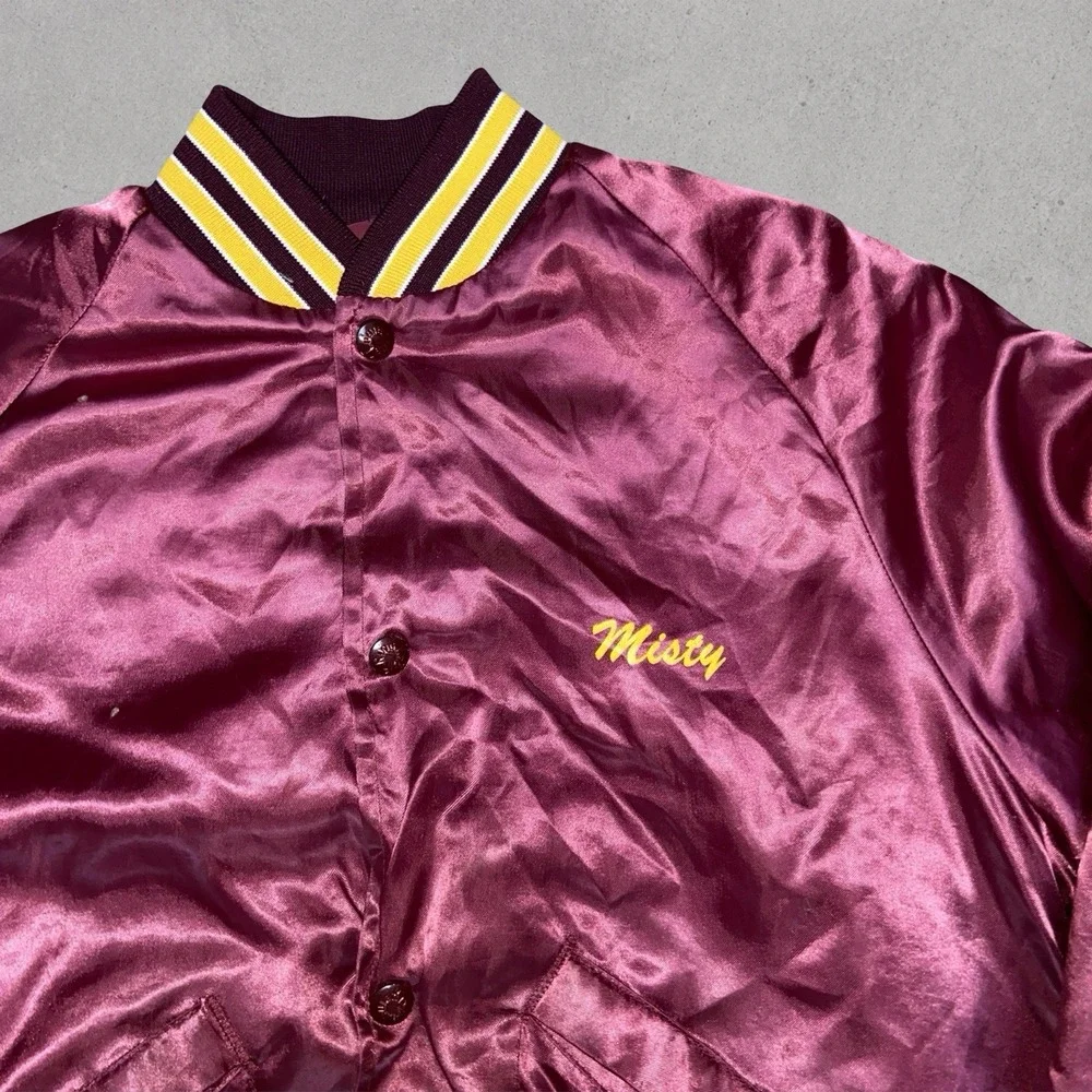 VTG 70s 80s Brunswick Railroaders Satin Bomber Jacket XS Burgundy USA King Louie
