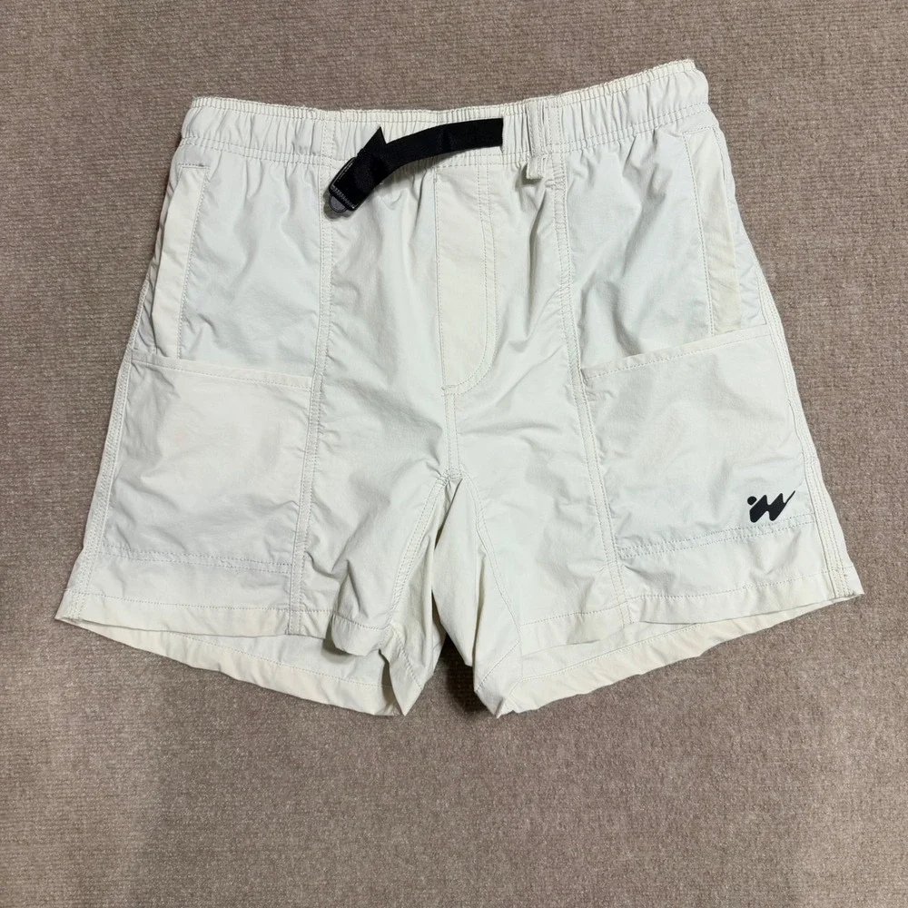 Without Walls Mens Nylon Hiking Shorts Cream Off White Belted Cargo Pockets Sz M