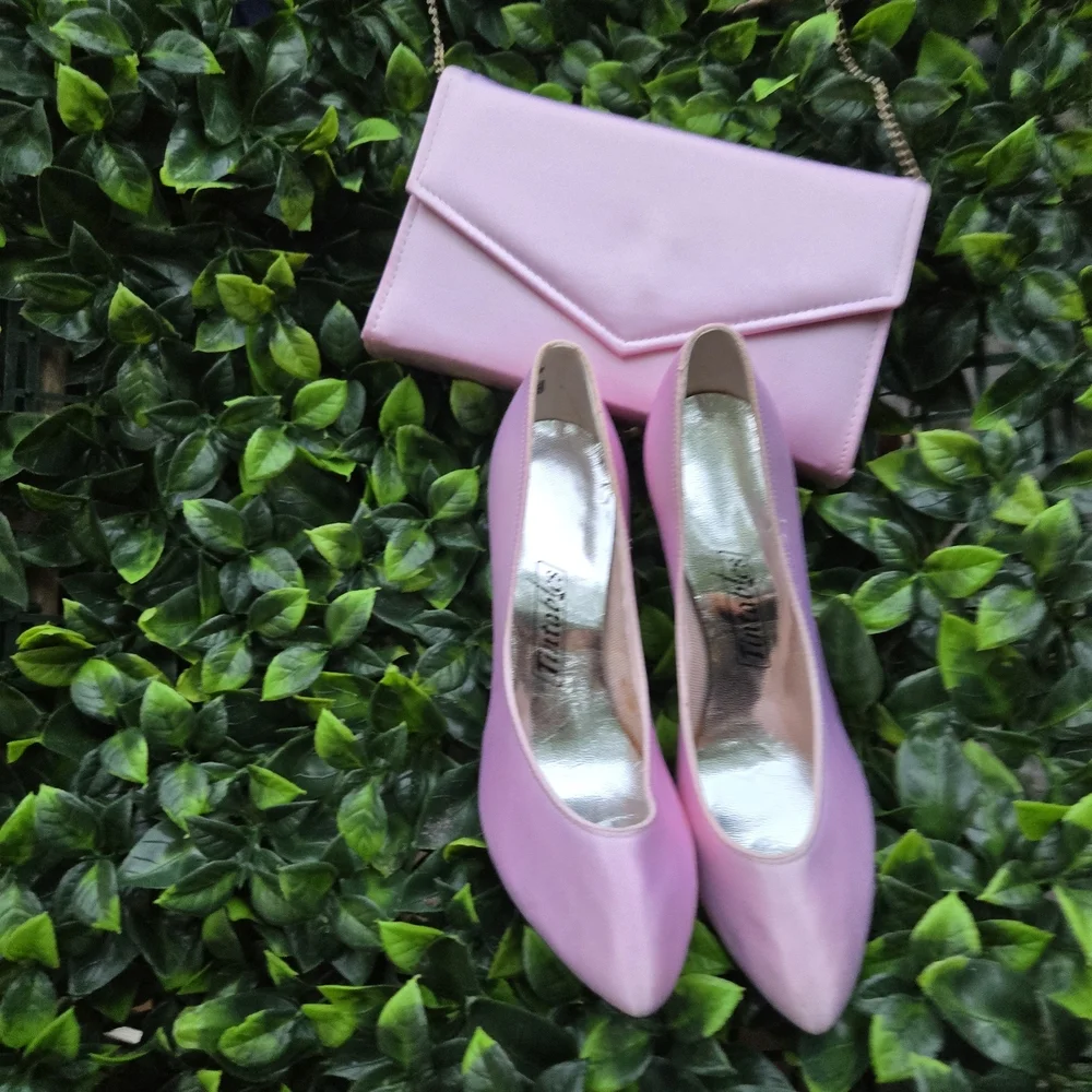 Stylish Satin Pink Handbag and Heels Set