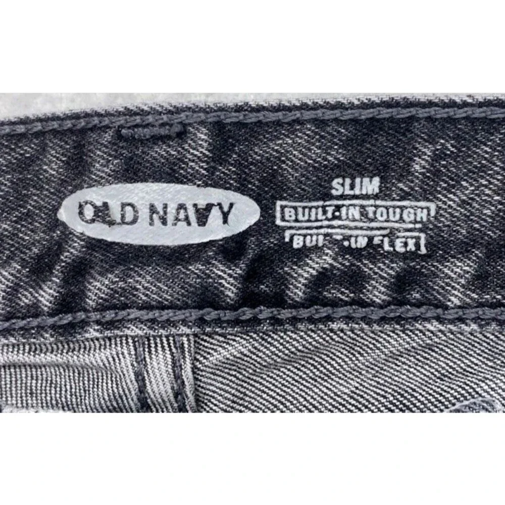 Old Navy Men Slim Built-In Tough Flex Jeans 29x30 Gray Acid Wash Denim Black