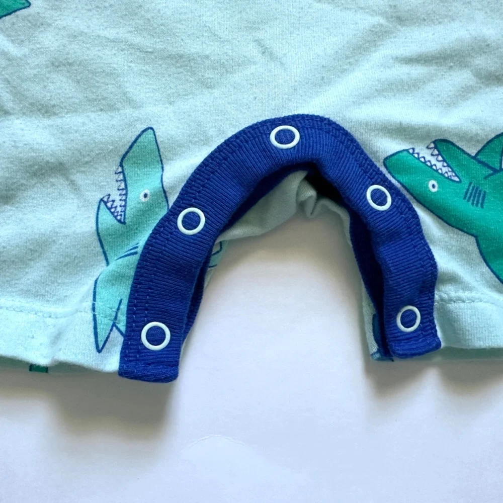 Cat & Jack Baby Boy Summer Romper Shark Sleeveless Romper and Bib Set 12M