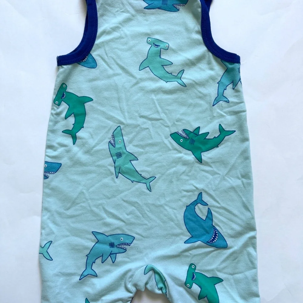 Cat & Jack Baby Boy Summer Romper Shark Sleeveless Romper and Bib Set 12M