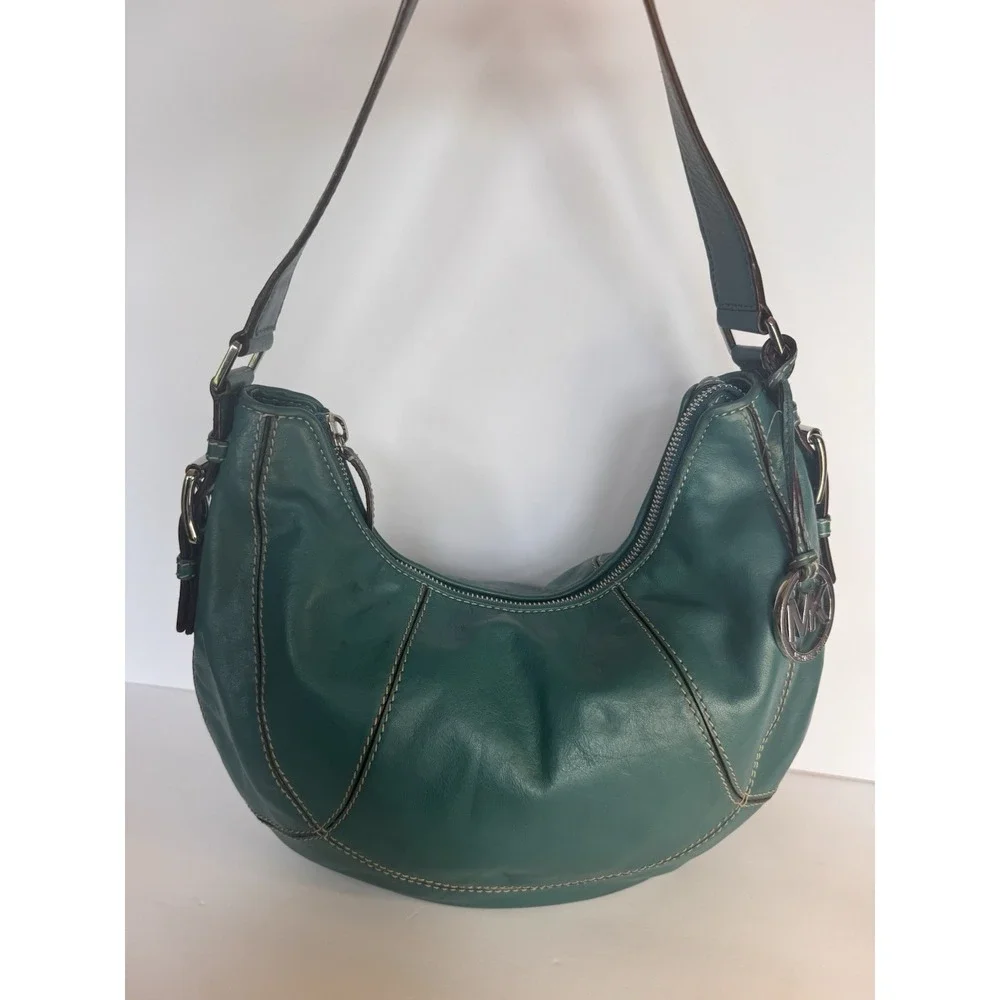 Michael Kors Leather Shoulder Handbag Purse Teal Green With MK Hangtag