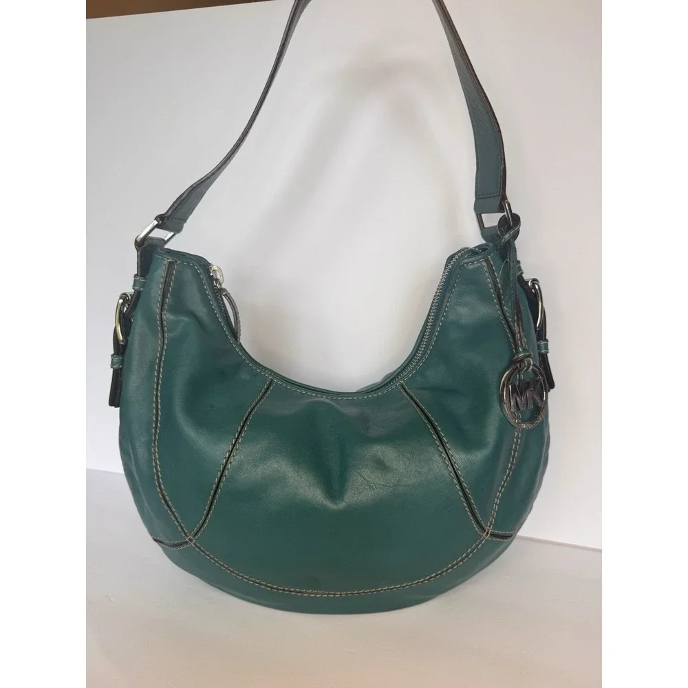 Michael Kors Leather Shoulder Handbag Purse Teal Green With MK Hangtag