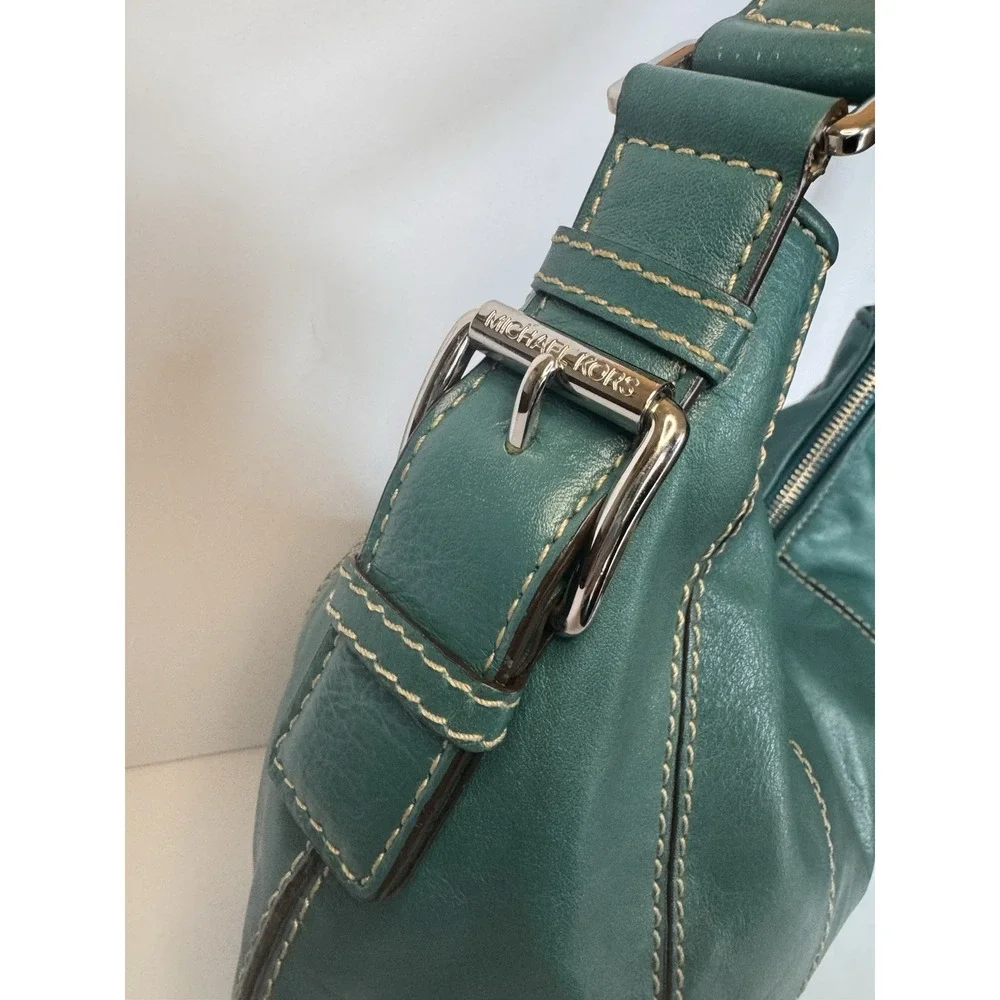 Michael Kors Leather Shoulder Handbag Purse Teal Green With MK Hangtag