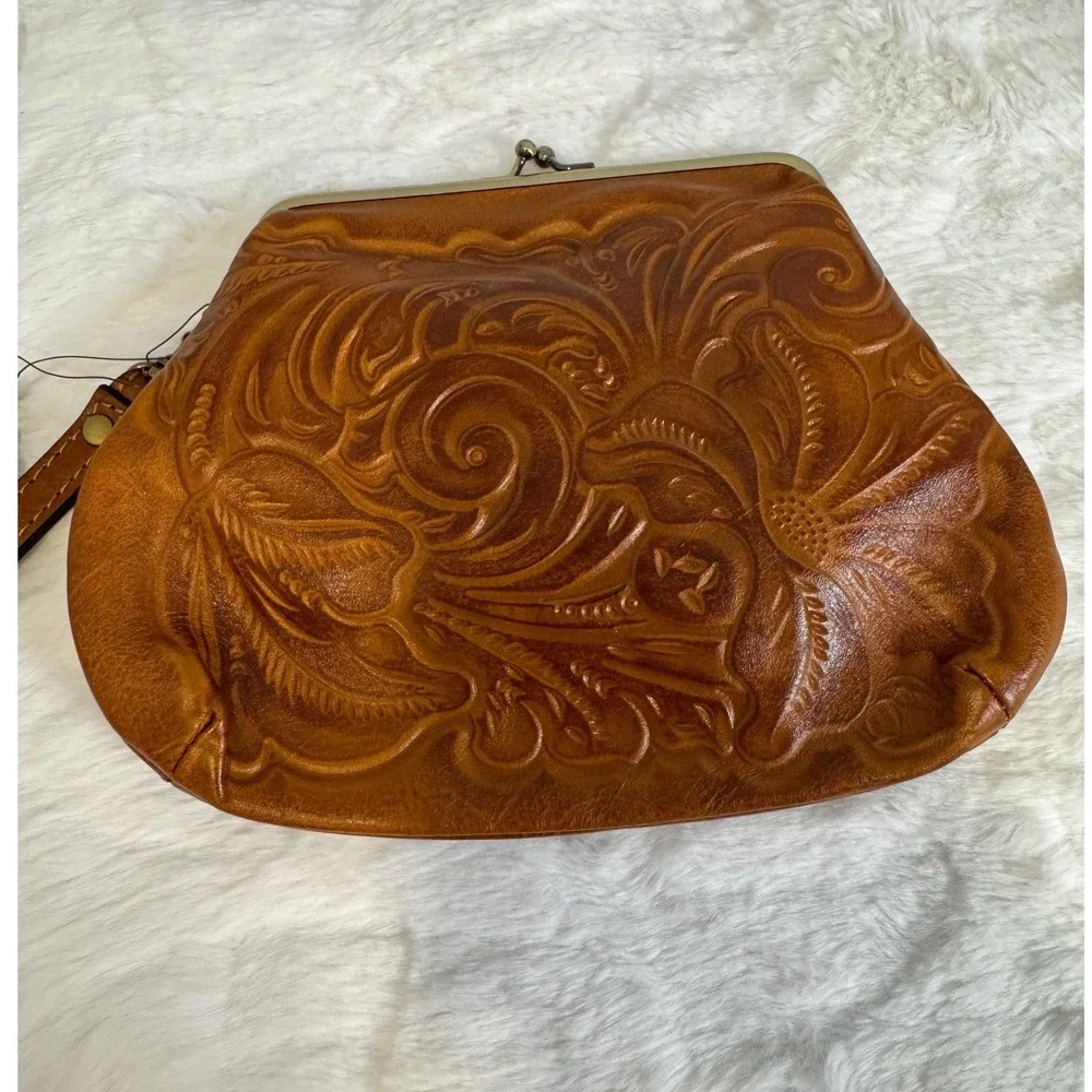 Patricia Nash Embossed Brown Leather Wristlet Clutch